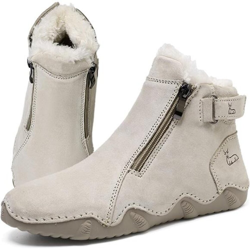 Women's Suede Round Toe Zipper Chukka Boot Warm Fur Lined Snow Boot Ankle High